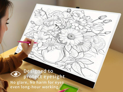Tablette lumineuse de traçage LED A2 – Table lumineuse ultra-fine à contrôle tactile variable pour peinture au diamant, croquis, animation, transfert de tatouage et streaming, alimentée par USB, LED respectueuses des yeux, compatible Mac/PC | Velora