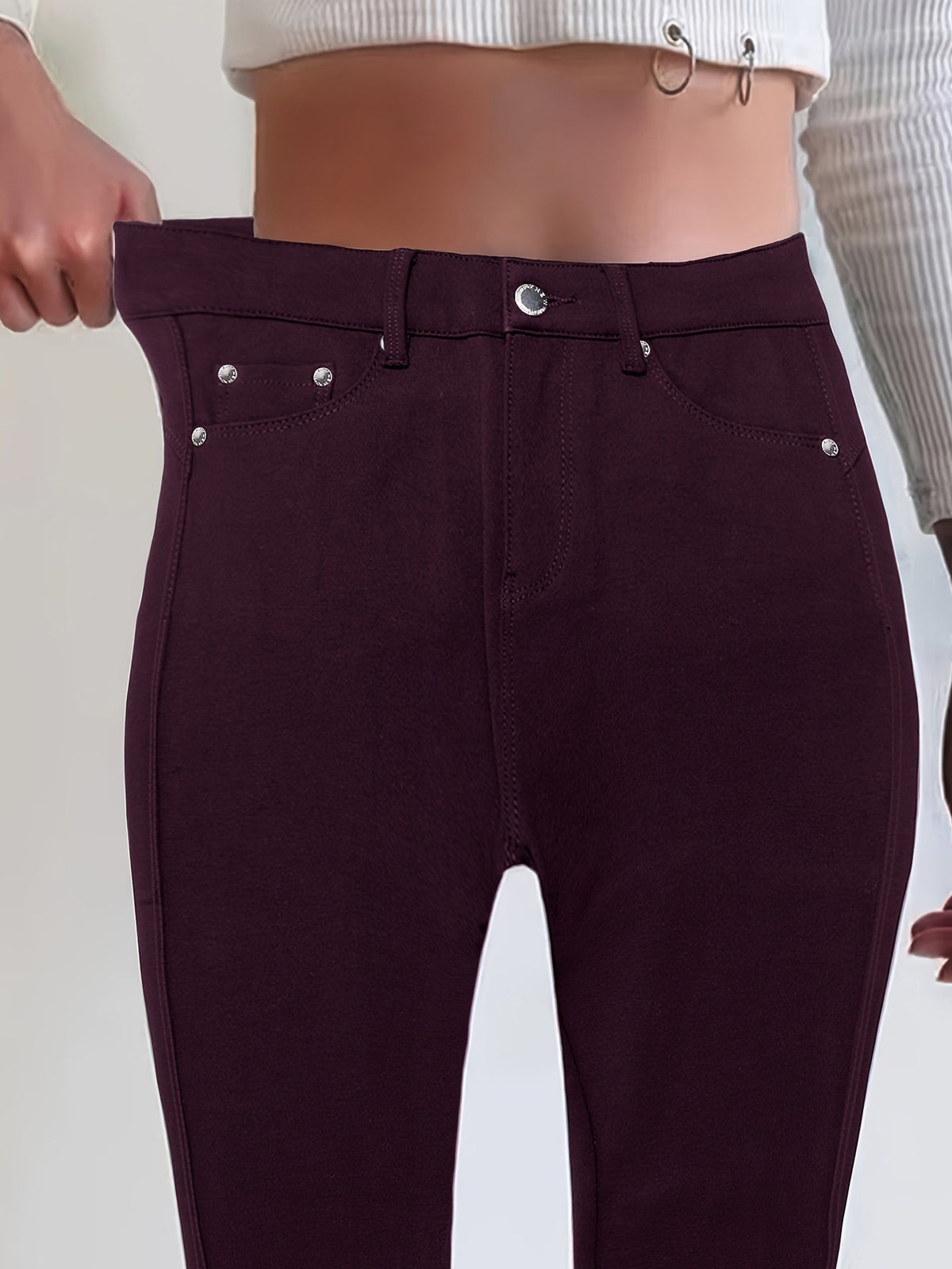 Jean skinny stretch taille haute pour femme, détail bouton en métal, style urbain, pantalon en jean coupe ajustée, 10 couleurs, S-XXL