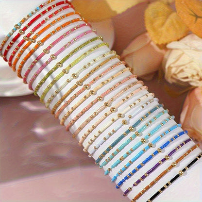 Lot de 60 bracelets élastiques en perles de rocaille bohèmes pour femmes – Ensemble de bracelets extensibles style bohème empilables et multicolores, création de bijoux DIY, style décontracté et festival, couleurs de perles aléatoires