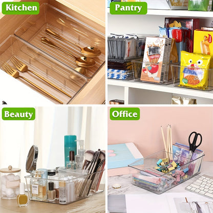 Ensemble de 6 bacs de rangement transparents en plastique pour cuisine, réfrigérateur, placard, garde-manger, snacks, épices et sachets de condiments