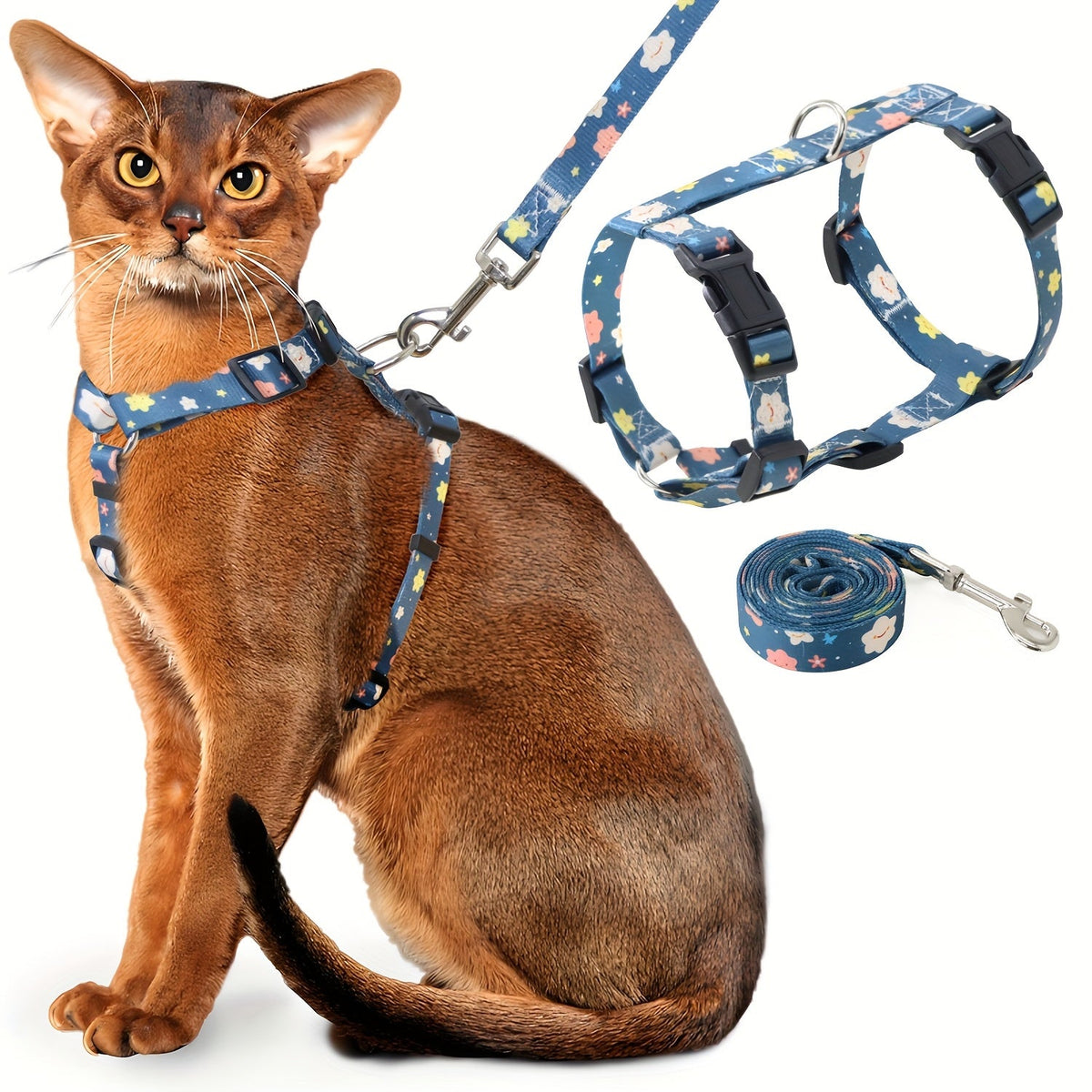Ensemble harnais et laisse pour chat anti-fugue, harnais de poitrine réglable, doux et léger, confortable et sûr pour la promenade et le voyage, pour chats et chatons de petite, moyenne et grande taille