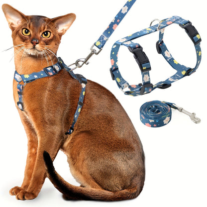 Ensemble harnais et laisse pour chat anti-fugue, harnais de poitrine réglable, doux et léger, confortable et sûr pour la promenade et le voyage, pour chats et chatons de petite, moyenne et grande taille