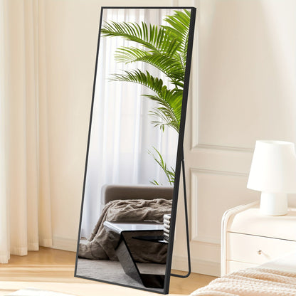 Miroir sur pied pleine longueur avec lumières LED - Sommet arqué et rectangulaire, cadre en aluminium, miroir habillage sur pied de 180 cm pour chambre et salon, noir or blanc, verre trempé de 5 mm
