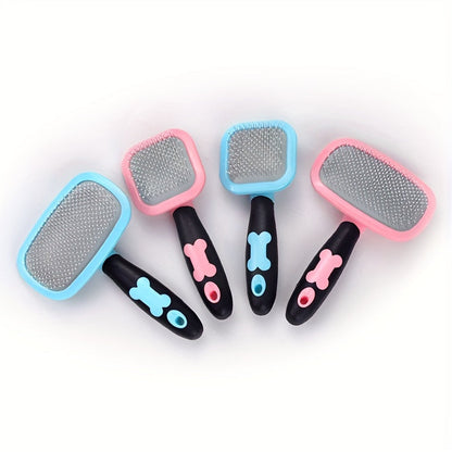 Peigne de toilettage pour animaux avec picots de massage - Brosse démêlante en acier inoxydable pour chiens et chats, élimine les nœuds et les poils morts, massage doux du cuir chevelu, grande taille (rose ou bleu)