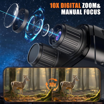 Jumelles de vision nocturne 4K pour adultes – Zoom numérique 10x, écran HD 2,8", illuminateur infrarouge 7 niveaux, photo et vidéo 12 MP, rechargeables – Parfaites pour la chasse, le bateau et l'exploration en plein air, cadeau pour hommes