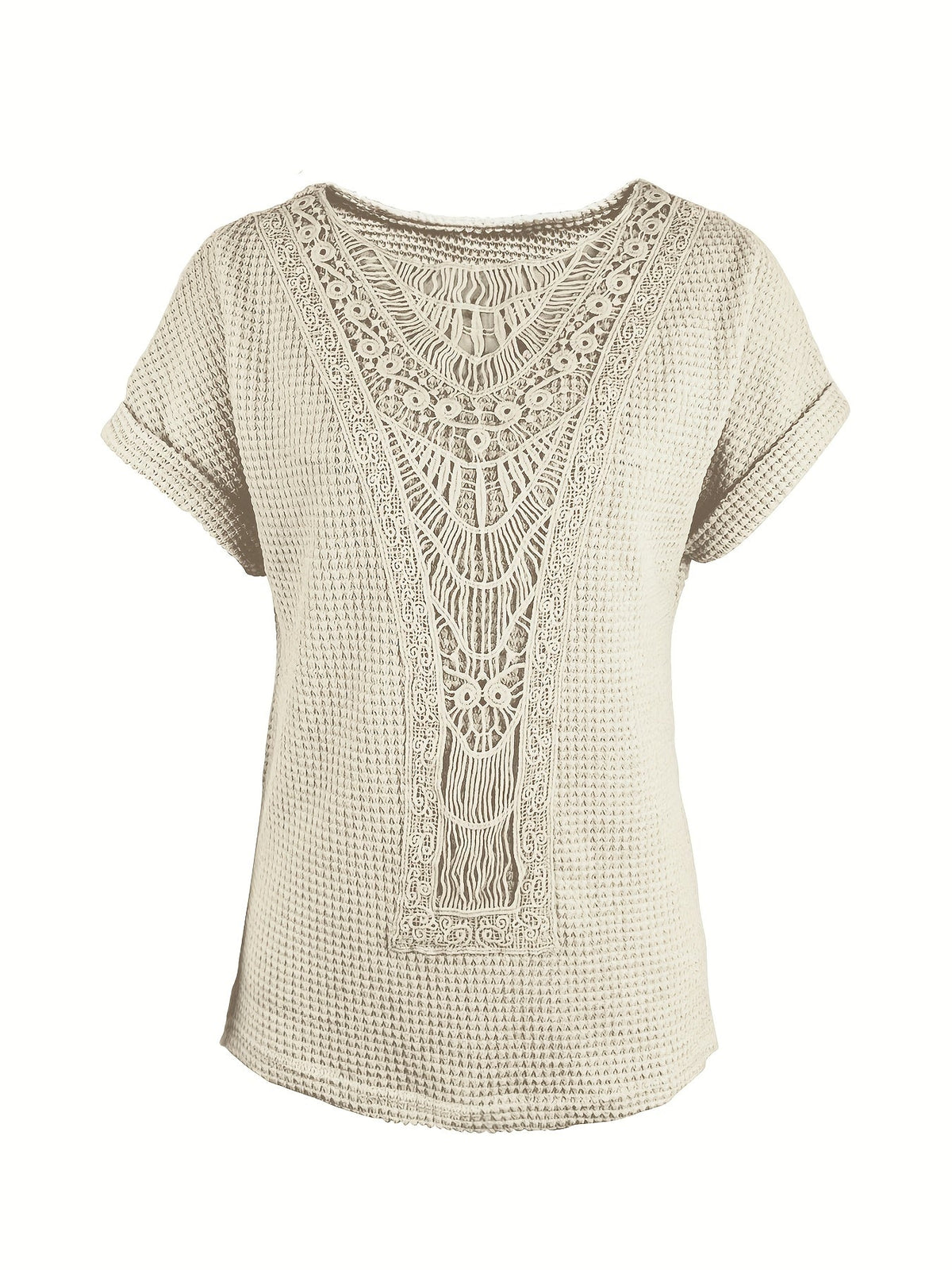 Blouse à manches chauve-souris et bordure en dentelle pour femme – Haut en maille élégant, respirant et semi-transparent, coupe droite décontractée, lavable en machine, chemisier chic et décontracté pour toutes les saisons