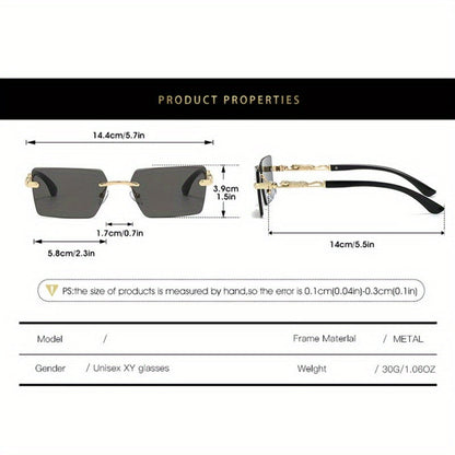 Lunettes de soleil unisexe de luxe sans monture avec branches léopard – Lunettes de mode rectangulaires étroites UV400 noir et or pour hommes et femmes, incluent étui de protection et chiffon de nettoyage pour la conduite, les voyages et les fêtes