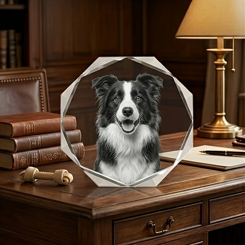 Souvenir en cristal gravé au laser avec photo de chien - Objet décoratif octogonal avec gravure 3D, cadeau commémoratif éternel pour les amoureux des chiens, idéal pour les anniversaires et en hommage à un animal disparu