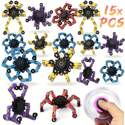Lot de 10 ou 15 fidget spinners assortis, robots mécaniques gyroscopiques, jouets anti-stress pour les doigts, éditions standard et lumineuses, cadeaux pour fêtes, récompenses scolaires, pour enfants et adultes