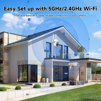Lot de 2 caméras de sécurité WiFi 2K QHD PTZ panoramique 355° – Double bande 2,4 G/5 G, détection de mouvement par IA, vision nocturne couleur, audio bidirectionnel, stockage cloud et carte SD, babyphone, caméra de surveillance intérieure
