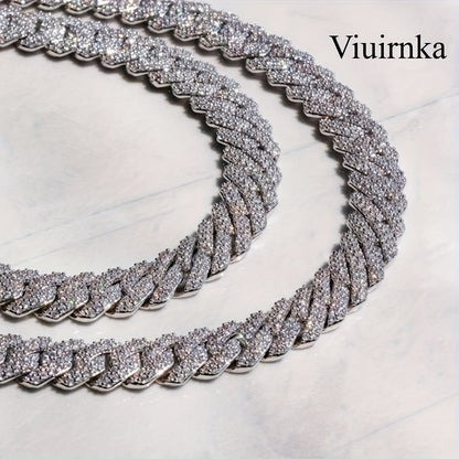 Collier chaîne maille cubaine pour homme style hip-hop avec incrustation de pierres synthétiques – Tons argent et or, 45 cm / 50 cm, coffret cadeau inclus, bijou audacieux pour toutes les occasions