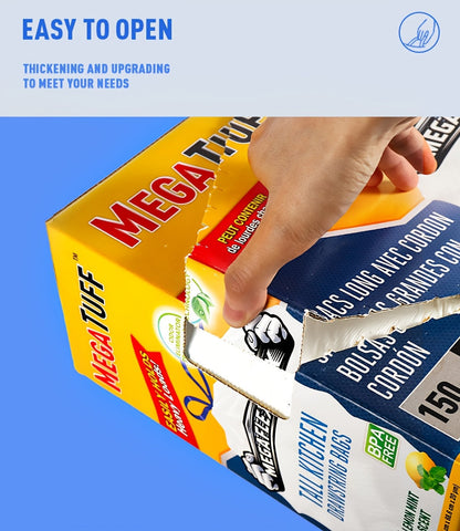 Sacs poubelle de cuisine de 50 litres avec liens coulissants et neutralisateur d'odeurs – Sacs jetables résistants aux perforations et aux déchirures, parfum frais menthe et citron, disponibles en boîtes de 78 et 150 unités