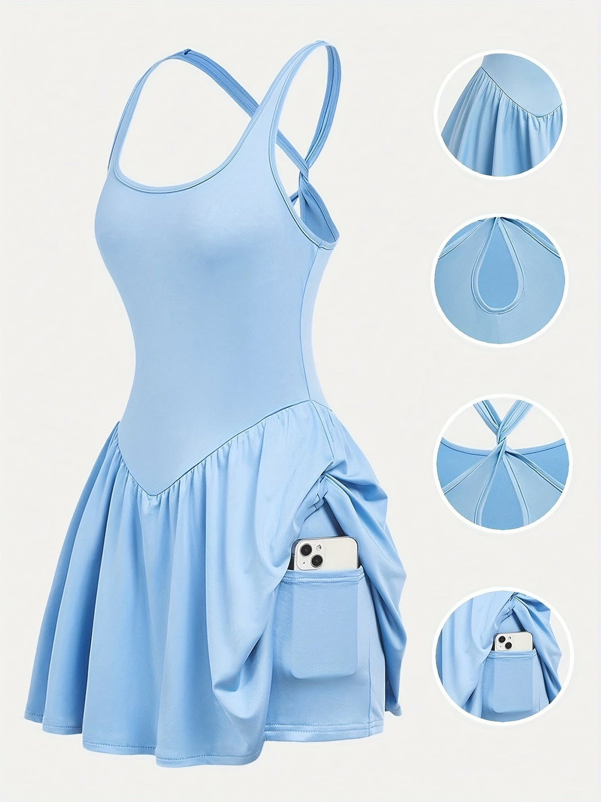 Robe de sport de yoga dos nu pour femme - Jupe de tennis décontractée opaque, tenue de course en plein air avec short intégré, robe de sport 4 couleurs S-XL