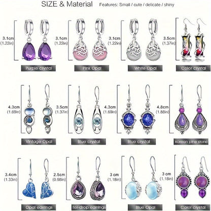 Lot de 12 paires de boucles d'oreilles pendantes bohèmes pour femme, boucles d'oreilles pendantes en forme de goutte d'eau avec pierre de lune colorée et œil de chat, bijoux élégants bohèmes, cadeau pour elle