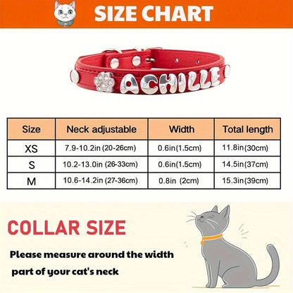 Collier pour chat et chien en similicuir personnalisé avec médaille, collier d'identification sur mesure pour petits et moyens chiens et chats, collier réglable pour animal de compagnie avec breloque exquise, 11 couleurs du XS au M