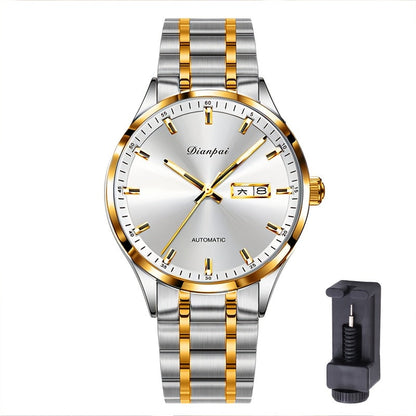 Montre mécanique automatique pour homme – Bracelet fin en acier inoxydable, aiguilles lumineuses, affichage du calendrier, sans pile – Montre de luxe habillée pour le travail, cadeau idéal