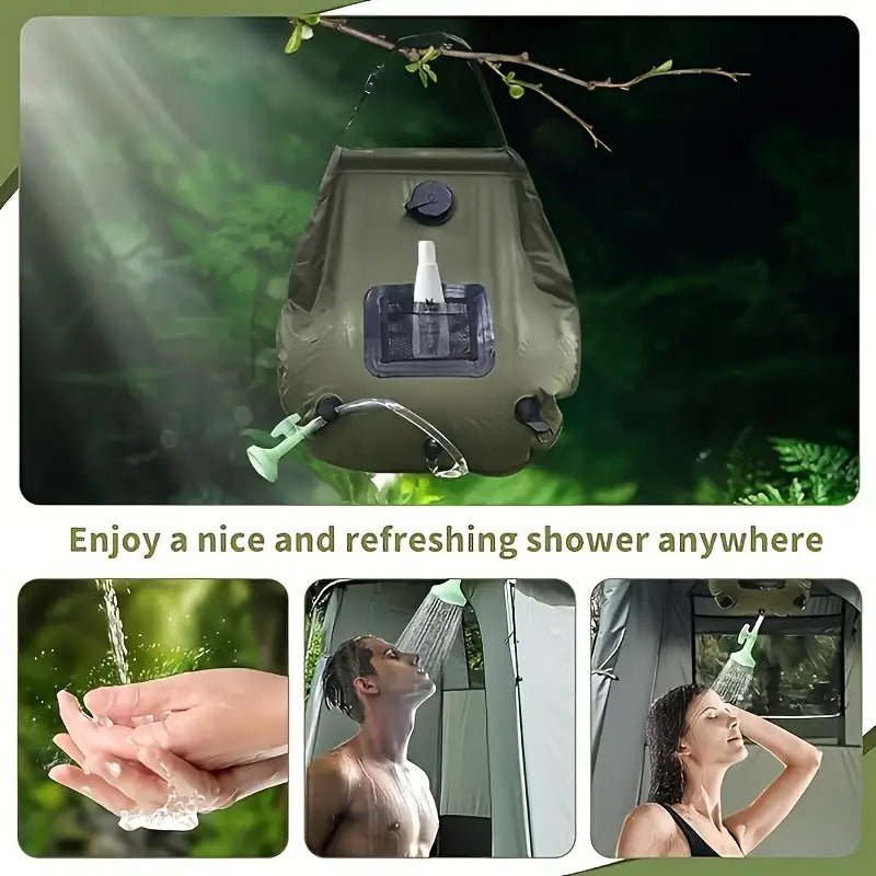 Tente de douche pop-up et sac de douche solaire de 20 litres, ensemble de camping – Lot de 2 tentes de douche extérieures étanches à montage instantané pour le camping, la randonnée, la pêche et la plage, cabine d'essayage portable facile à plier, vert