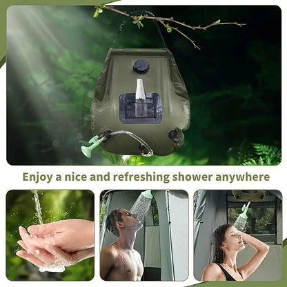 Tente de douche pop-up et sac de douche solaire de 20 litres, ensemble de camping – Lot de 2 tentes de douche extérieures étanches à montage instantané pour le camping, la randonnée, la pêche et la plage, cabine d'essayage portable facile à plier, vert