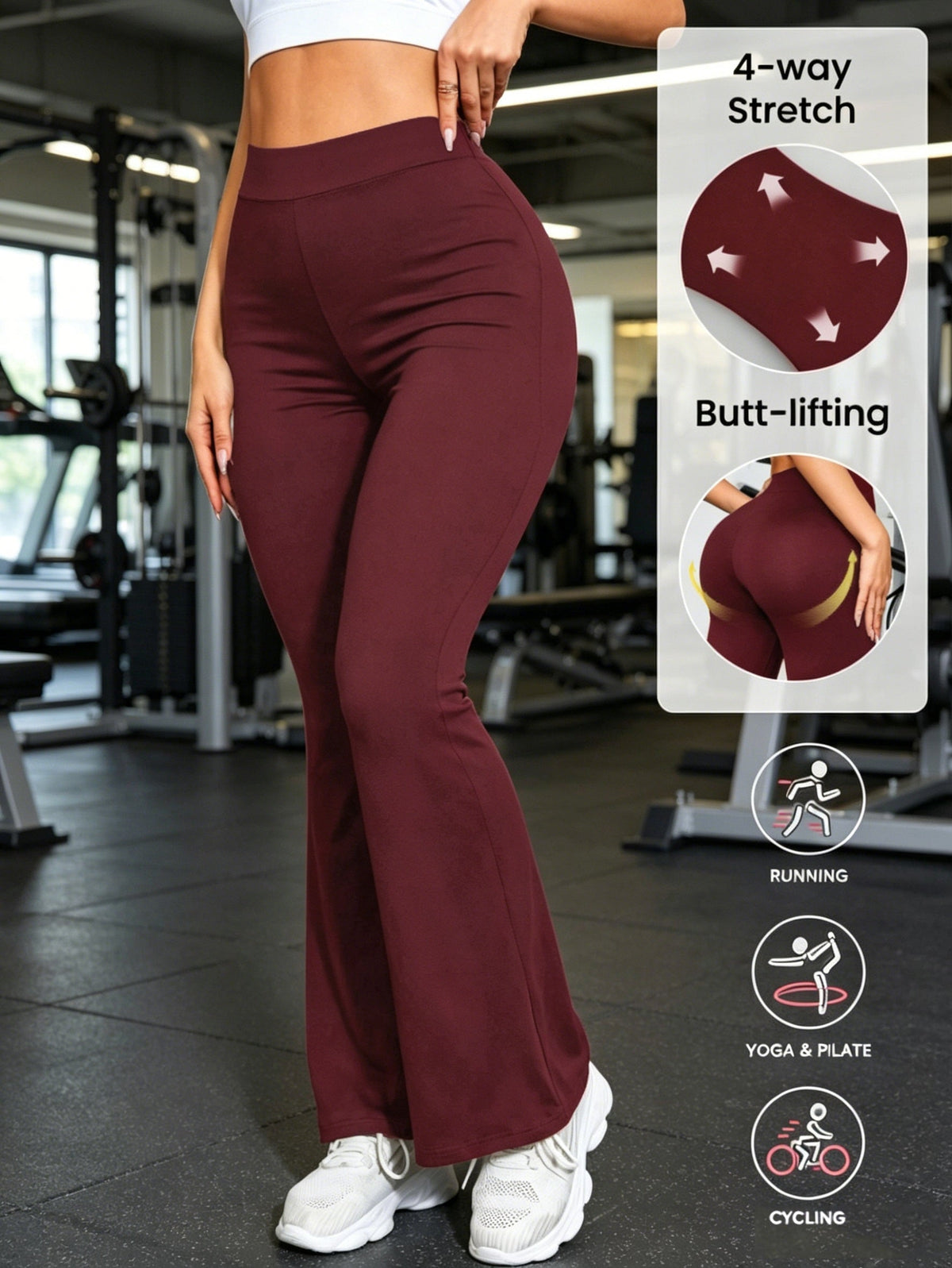 Pantalon évasé taille haute pour femme, pantalon large galbant, extensible dans les 4 sens, couleur unie, style décontracté pour le quotidien, pantalon sculptant tendance, XS S M L XL