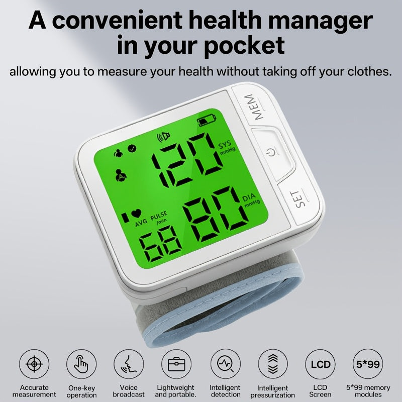 Tensiomètre au poignet numérique automatique – Grand écran LCD, fréquence cardiaque, détection de l'arythmie, portable pour usage domestique, seniors et adultes