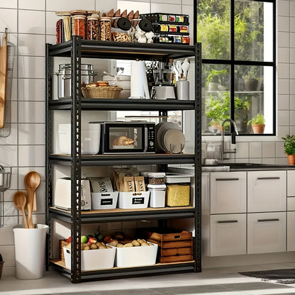 Étagère métallique robuste à 5 niveaux, capacité de 2000 lb, support de rangement pour garage | Étagère en acier réglable de 72 po et 60 po de hauteur pour garage, sous-sol, garde-manger, placard, buanderie – Noir