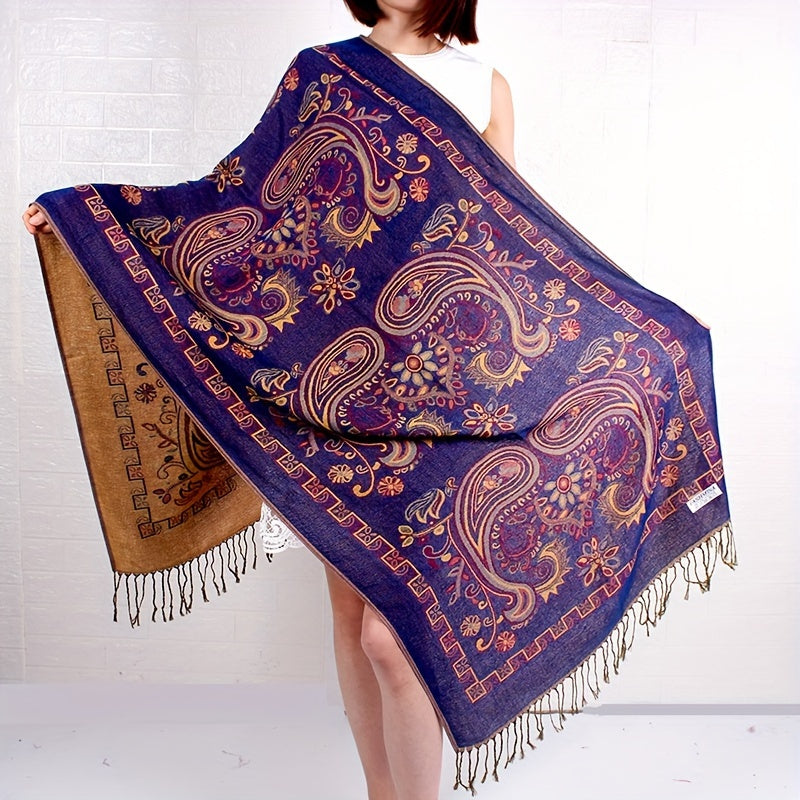 Écharpe châle en jacquard cachemire à motif cachemire avec franges pour femme, style bohème ethnique, accessoire doux et chaud pour le voyage, les festivals ou le quotidien, 8 couleurs