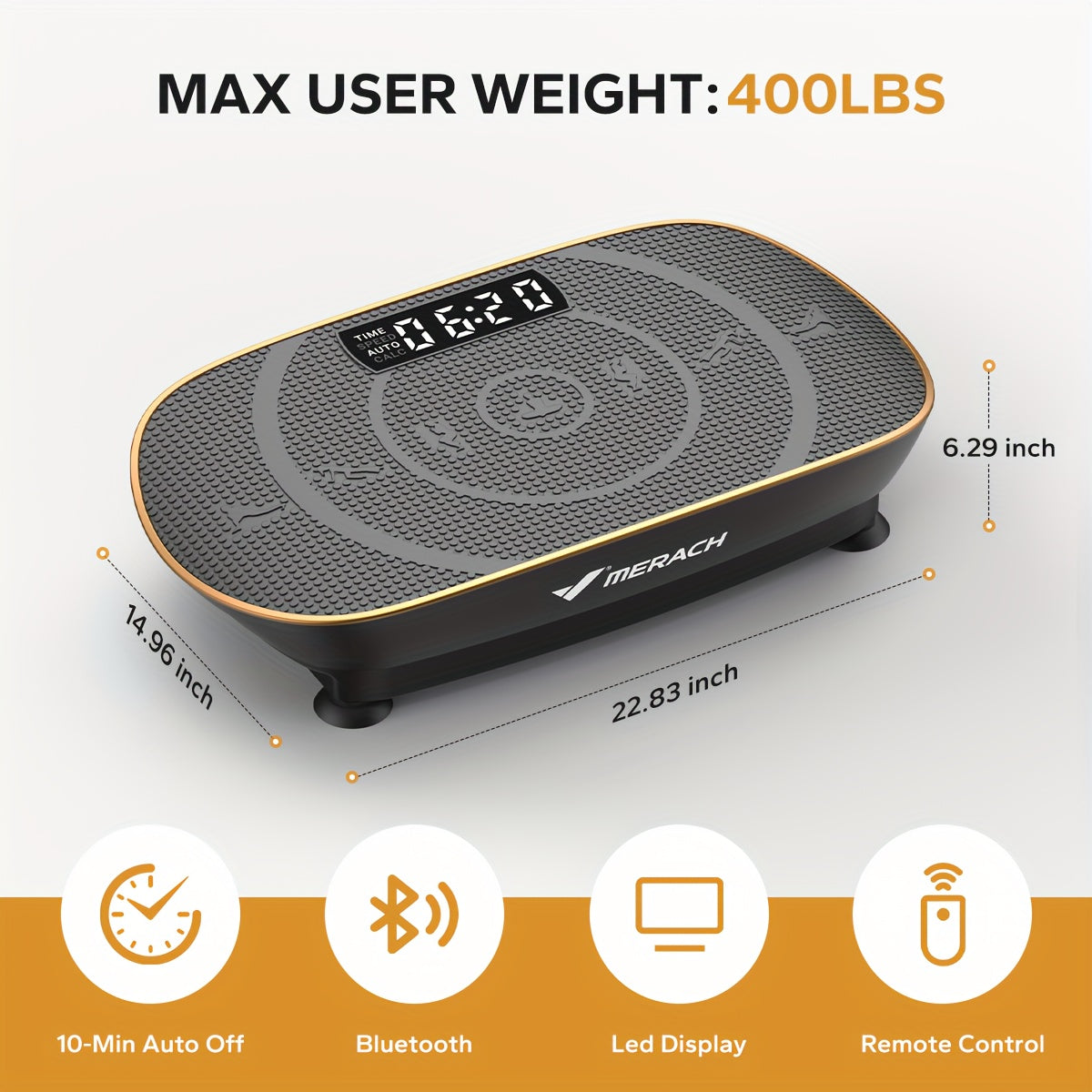 Plaque vibrante MERACH CV30 Pro, plateforme d'exercice corps complet à détection automatique avec haut-parleur Bluetooth, bandes de résistance, 10 niveaux de vitesse, écran LED, capacité de 150 à 200 kg – Appareil de fitness pour domicile