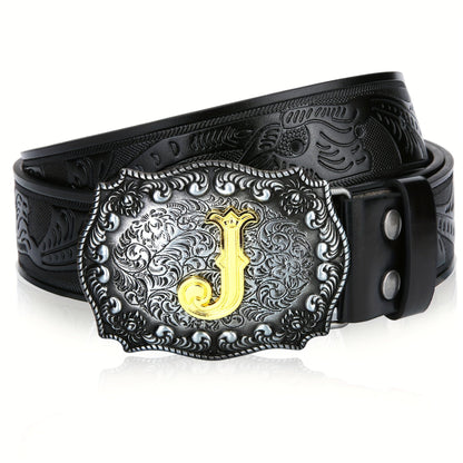 Western Cowboy Belt for Men & Women Embossed Floral Faux Leather – Longhorn Bull Pattern Big Buckle Zinc Alloy, Sizes 34-44, Stylish Durable Country Western Dress Belt Gift for Christmas Father's Day
