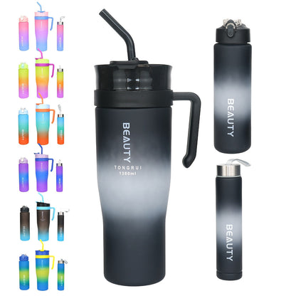 Ensemble de 5 bouteilles d'eau dégradées sans BPA avec paille et couvercle anti-fuite - Bouteilles de sport étanches de 1,3 L, 800 ml et 260 ml pour la gym, les voyages et l'extérieur