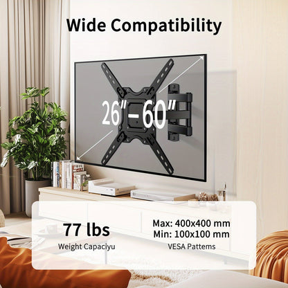 Support mural articulé pour téléviseur de 26 à 60 pouces jusqu'à 35 kg, pivotant, inclinable et extensible, support TV en acier inoxydable, VESA max 400x400 mm, compatible avec la plupart des téléviseurs à écran plat et incurvé