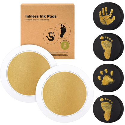 Kit d'empreintes de pattes d'animaux rond, 2 boîtes pour 4 empreintes - Ensemble souvenir d'empreintes de pattes pour chiens et chats sans contact, souvenir personnalisé de 11 cm, kit de bricolage souvenir pour propriétaires d'animaux, or et noir