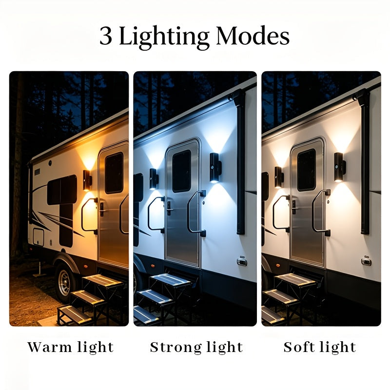 Lot de 4 appliques murales à détecteur de mouvement – Veilleuse LED magnétique, sans fil et rechargeable, double tête, 3 couleurs RVB, pour chambre, escalier, placard, armoire et intérieur de camping-car | Velora