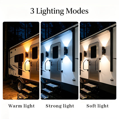 Lot de 4 appliques murales à détecteur de mouvement – Veilleuse LED magnétique, sans fil et rechargeable, double tête, 3 couleurs RVB, pour chambre, escalier, placard, armoire et intérieur de camping-car | Velora