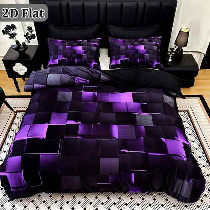 Parure de lit à carreaux rouge et bleu – Ensemble de literie 3 pièces à impression numérique, housse de couette toutes saisons avec taies d'oreiller, tailles Twin, Full, Queen, King, lavable en machine, garnissage non inclus