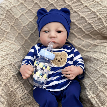Reborn Baby Doll 17 Inch Realistic Newborn with Hand-Painted Hair, Soft Vinyl & Cloth Body, Magnetic Pacifier - Lifelike Baby Girl Doll with Rooted Eyelashes, Birthday Christmas Gift for Collectors & Girls