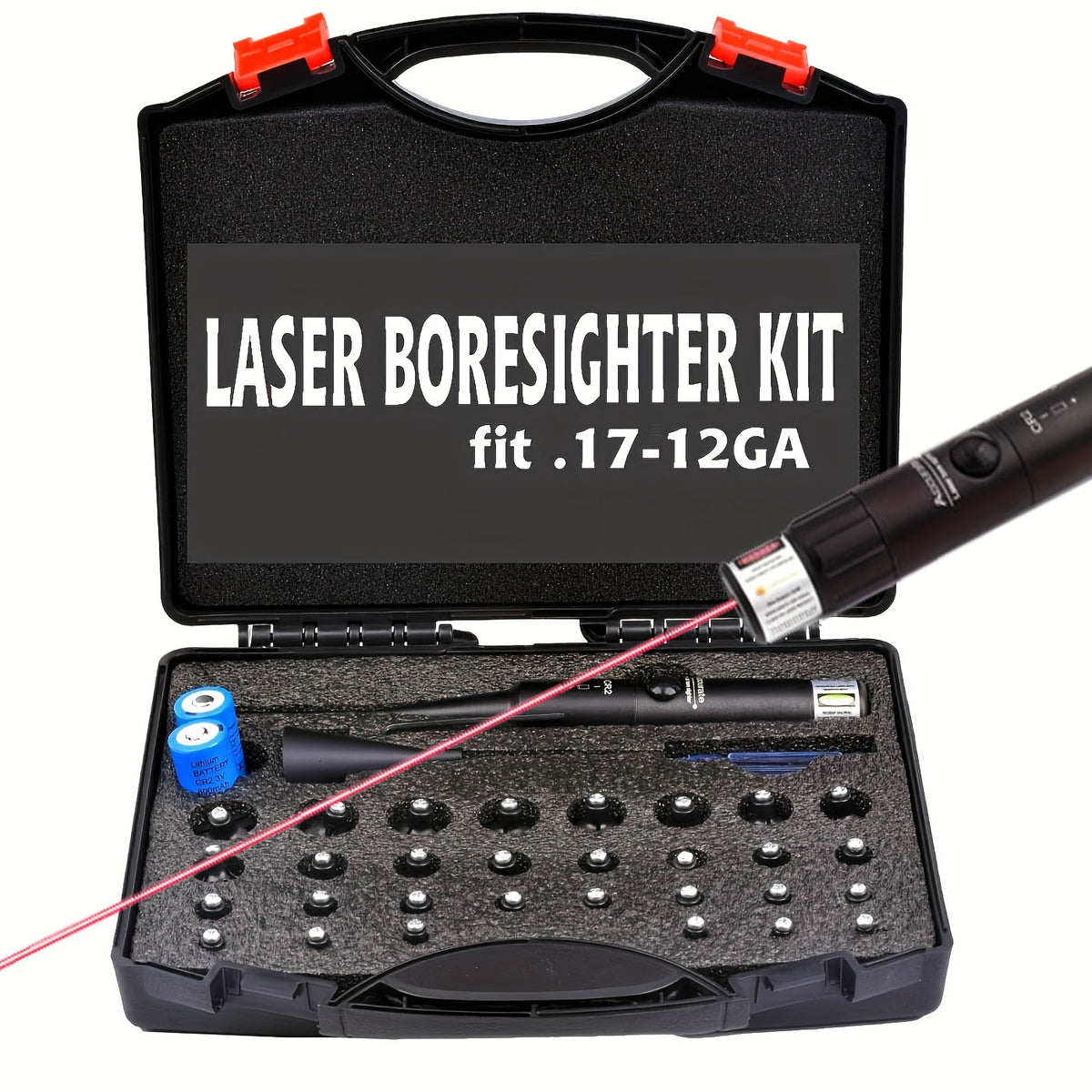 Kit de réglage laser avec 32 adaptateurs – Viseur laser rouge et vert pour calibres de 0,17 à 12GA, outil de réglage de précision pour fusil avec 8 heures d'autonomie, bouton marche/arrêt pour la chasse et le tir
