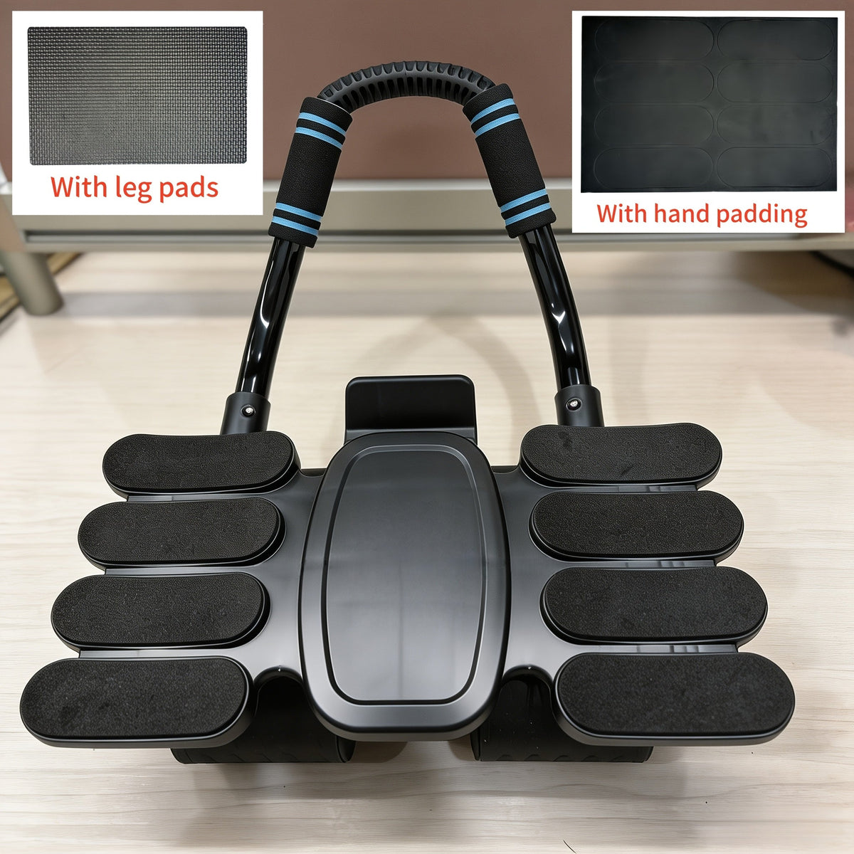 Rouleau pour abdominaux, roue abdominale à 6 roues avec retour automatique, accessoires pour exercices de gainage avec coudières et support de téléphone pour entraînement complet du corps à domicile, hommes et femmes, noir