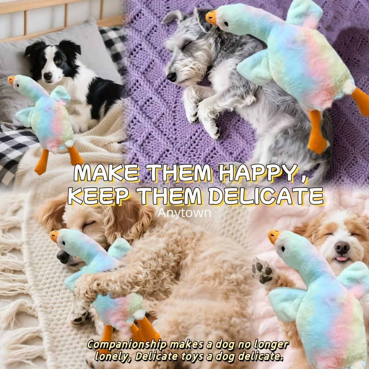 Peluche oie tie-dye pour chats et chiens - Jouet doux et coloré avec yeux brodés, coussin durable pour câlins et jeux, adorable cadeau d'animal en peluche pour propriétaires de chiens et chats