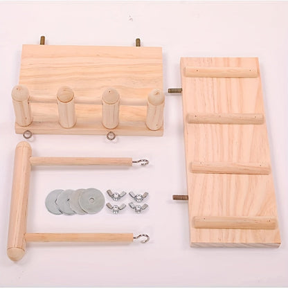 Balançoire perchoir en bois pour oiseaux avec échelle d'escalade - Plateforme de gym multi-niveaux en pin radiata pour perroquets, inséparables, calopsittes, chinchillas, hamsters - Support de jeu, échelle, balançoire et accessoire de cage pour oiseaux