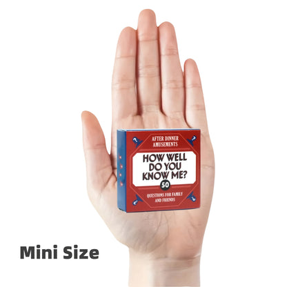 After Dinner Amusements : À quel point me connaissez-vous ? Jeu de cartes de conversation avec 50 questions pour la famille et les amis, jeu de poche pour les soirées, le camping et les cadeaux de fêtes.