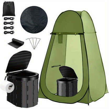 Toilettes de camping portables et tente d'intimité – Tente WC escamotable pour adultes avec 12 sacs, piquets de sol, cordes coupe-vent et tapis isolant, toilettes pliables pour le camping, les voyages et la randonnée