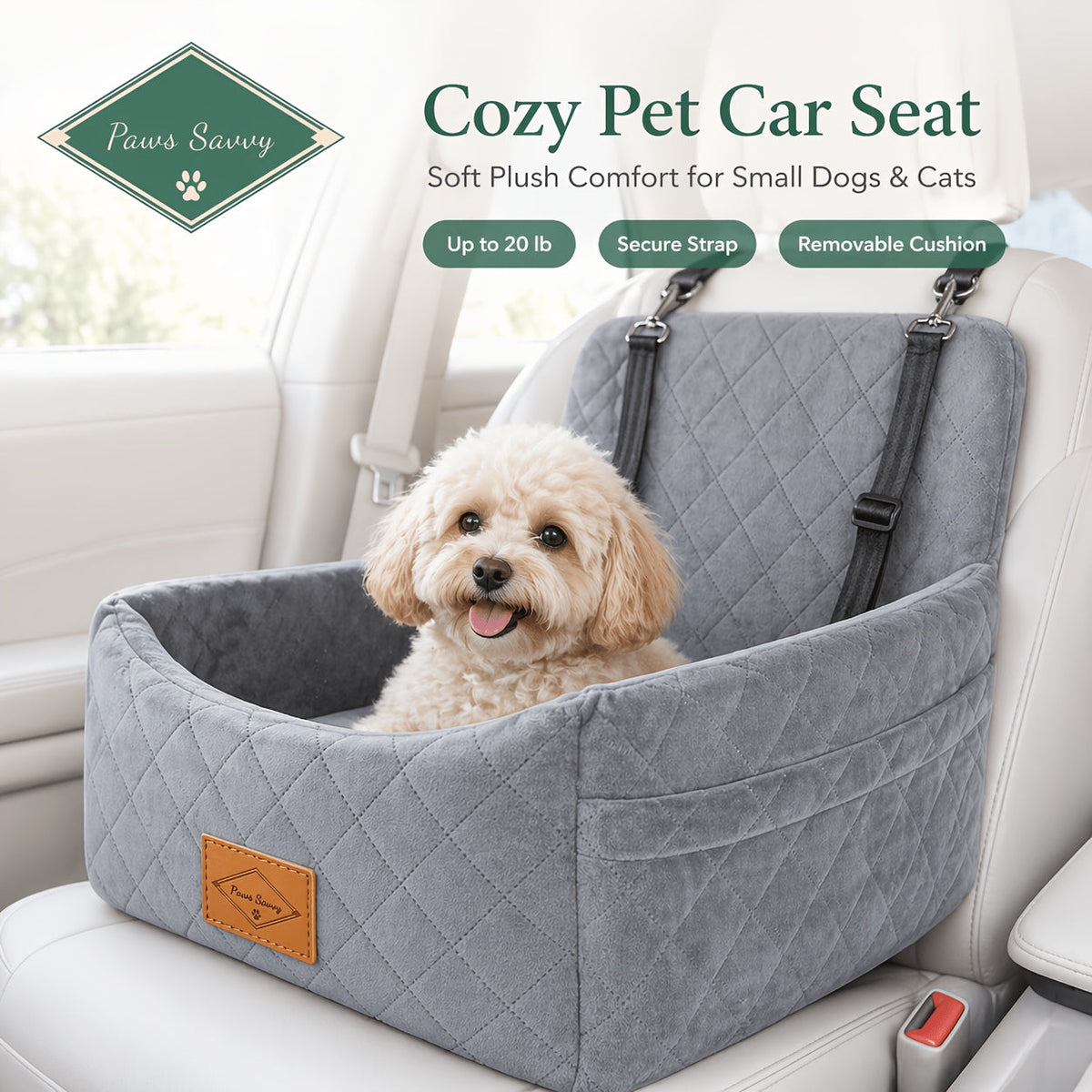 Siège rehausseur pour chien avec sangle de sécurité – Panier de voyage confortable et surélevé pour petits et moyens chiens, design stable et antidérapant, facile à nettoyer, 8 couleurs disponibles