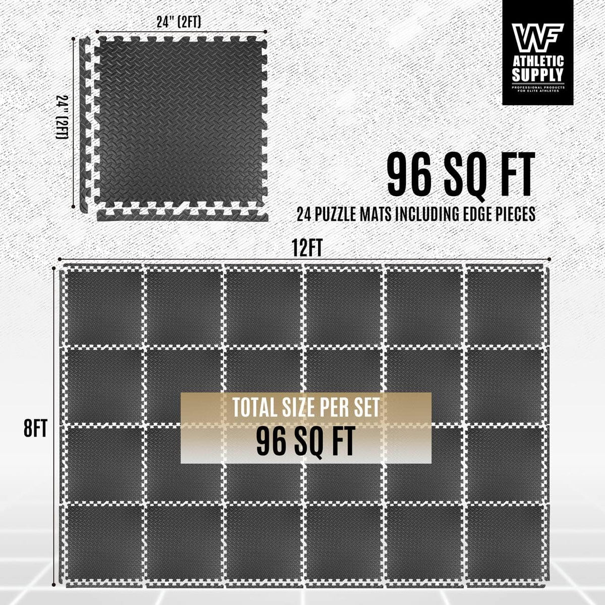 Dalles de sol en mousse EVA, lot de 24, 8,9 m², 1,27 cm d'épaisseur, tapis en mousse emboîtables 61 x 61 cm pour salle de sport à domicile, yoga, salle de jeux, entraînement, coussin anti-fatigue, revêtement de sol intérieur avec bordures