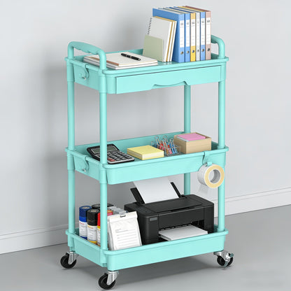 Desserte de rangement à roulettes 3 et 4 niveaux avec tiroir et roues verrouillables – Étagère de rangement multifonctionnelle en plastique pour cuisine, salle de bain, salon, bureau – 7 couleurs