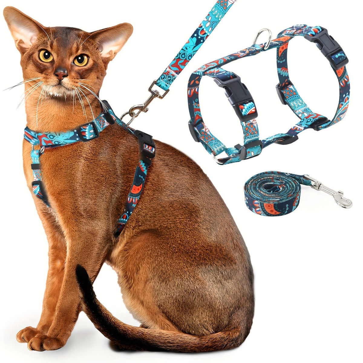 Ensemble harnais et laisse pour chat anti-fugue, harnais de poitrine réglable, doux et léger, confortable et sûr pour la promenade et le voyage, pour chats et chatons de petite, moyenne et grande taille