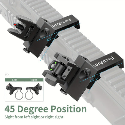 Organe de visée mécanique déporté à 45 degrés pour AR15 – Points fibre optique rouge et vert, réglage sans outil, montage sur rail 20 mm, visée de secours inclinée à transition rapide pour tir sportif en extérieur