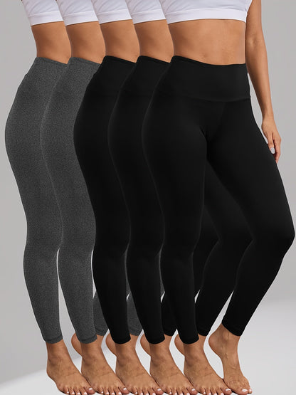 Lot de 5 leggings taille haute gainants pour femme – Pantalons de yoga et de sport ultra-doux, extensibles dans les 4 sens, opaques, pleine longueur, tailles S-XXL, confort toutes saisons pour la salle de sport, le yoga et le quotidien