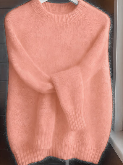 Pull à col rond style français pour femme | Pull en maille 100 % polyester doux et confortable, haut élégant à manches longues et coupe droite pour le printemps et l'automne