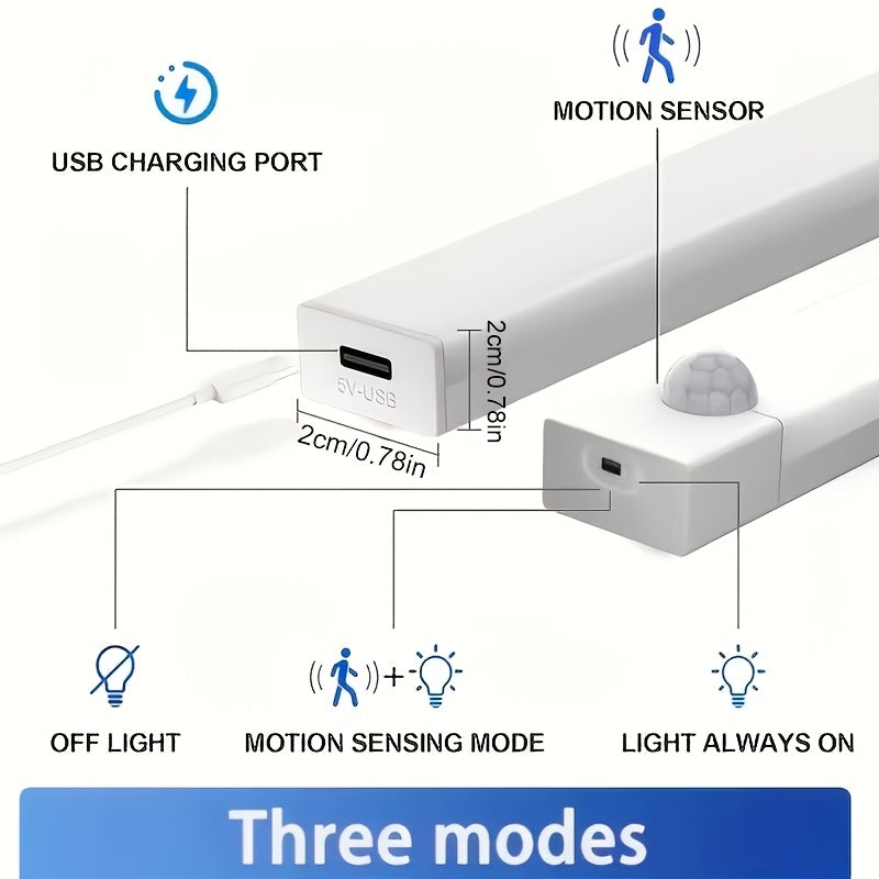 Lampes d'armoire à détecteur de mouvement LED rechargeables par USB, 6, 9, 12 pièces, veilleuse sans fil, 3 modes réglables pour chambre, escalier, cuisine, placard, sous armoire, lecture au chevet, couloir, éclairage domestique