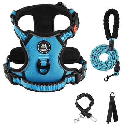 Ensemble harnais anti-traction pour chien avec laisse rétractable, ceinture de sécurité et collier – Harnais gilet entièrement réfléchissant, réglable et respirant avec poignée pour petits et grands chiens, tailles XS–XL